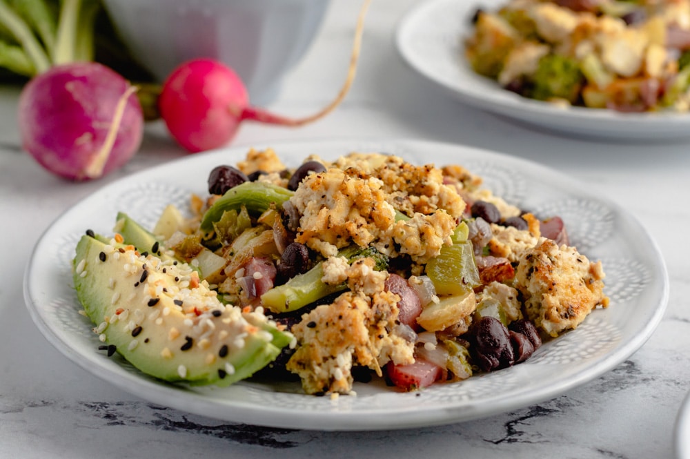 Baked Tofu Scramble with Veggies and Crispy Potatoes Notably Vegan