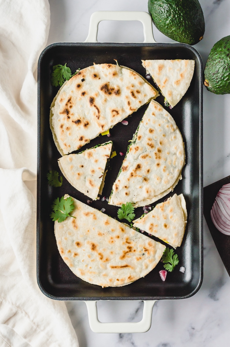 vegan gluten free quesadillas in a serving dish