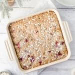 vegan cranberry bliss bars in a baking dish