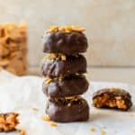 Stack of homemade vegan Butterfingers coated in chocolate